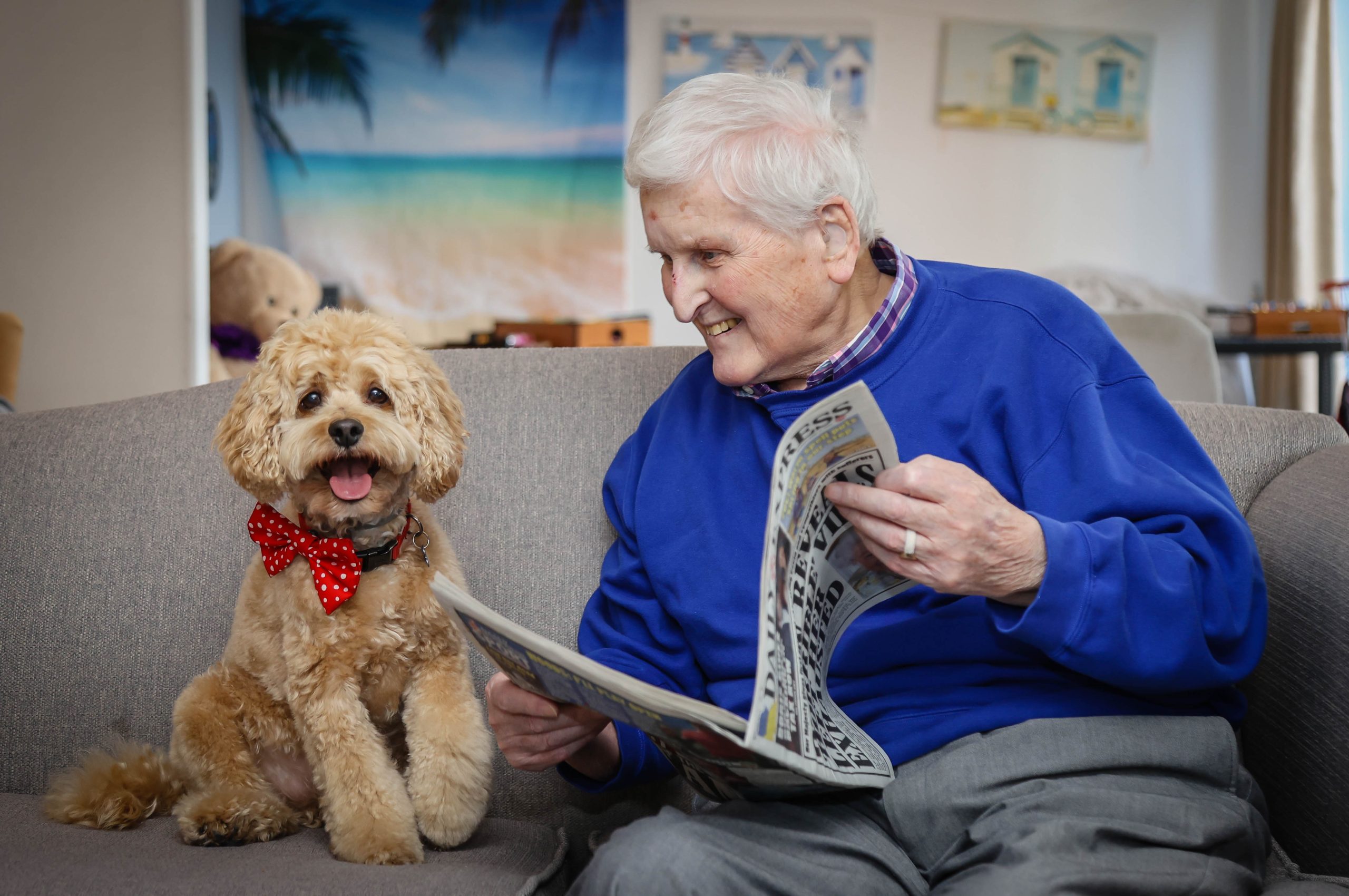 Resident and pet dog at Fairmile Grange care home