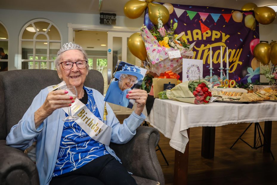 Frances Miller celebrates her 100th birthday at Encore's Hamble Heights care home.